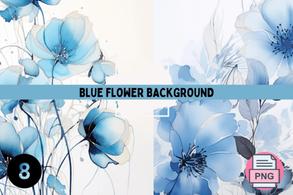 Blue Line Flower Backgrounds: Watercolor Botanicals for Designers