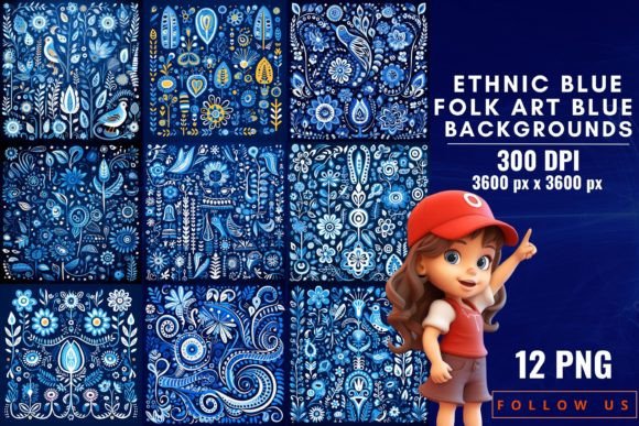 Ethnic Blue Folk Art Blue Backgrounds for Designers