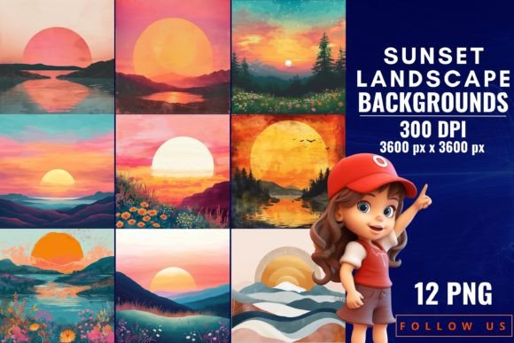 Transform Your Designs with Sunset Serenity Landscape Backgrounds