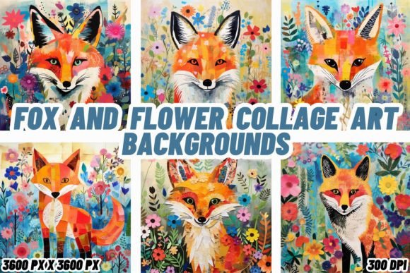 Whimsical Visuals: The Allure of Fox and Flower Collage Art Backgrounds
